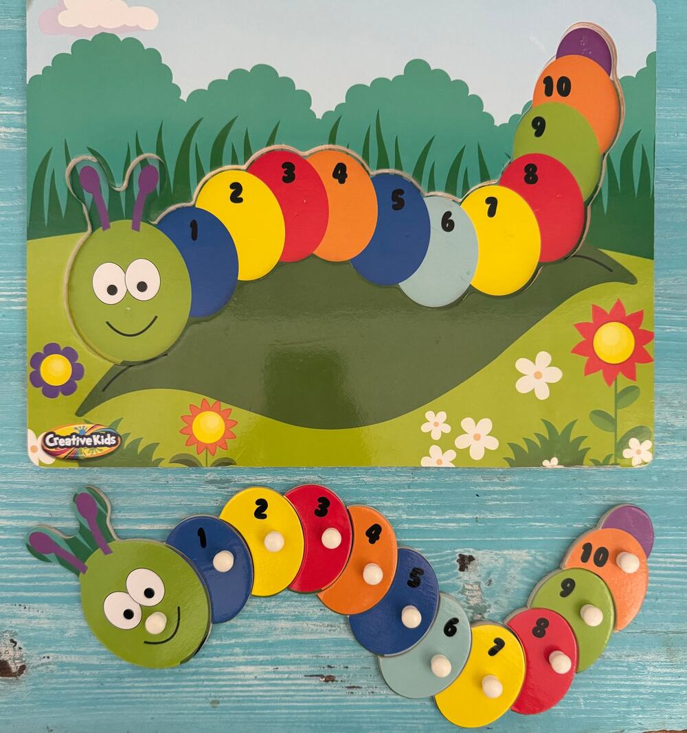 Creative Kids Wooden Caterpillar Number Peg Puzzle 1-10 Complete